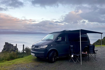 Hamish campervan parked in the Scottish wilderness